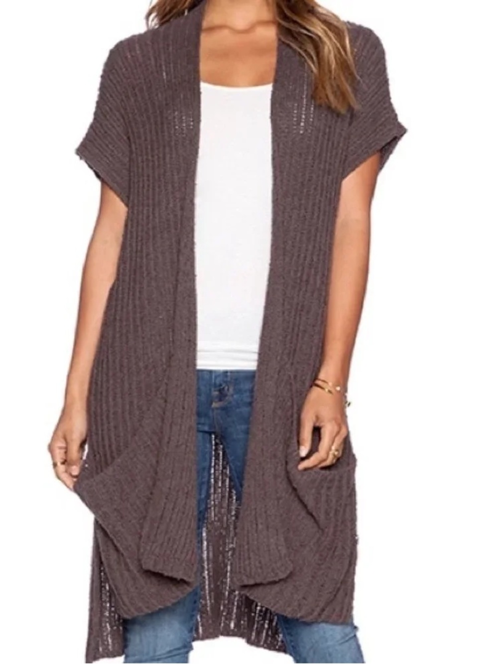 Free People Sloppy Pocket Long Line Cardigan Duster Boho Vest